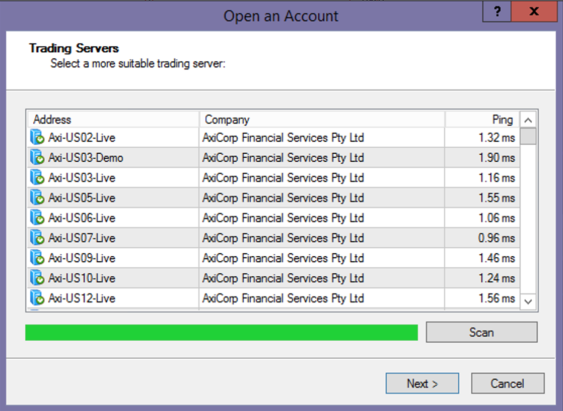 Latency VPS Forex Newyork ke broker Axi
